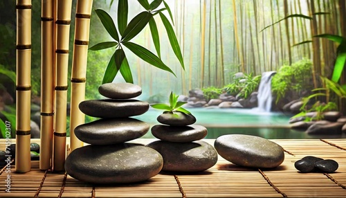 spa stones with bamboo