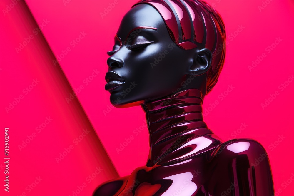a black mannequin standing in front of a red and pink background with a red and white stripe on the bottom of the mannequinequinequinequine. a black mannequin standing in front of a red and pink background with a red and white stripe on the bottom of the mannequinequinequinequine.