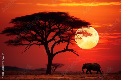 Stunning african savannah sunset. captivating wildlife in a tapestry of golden skies
