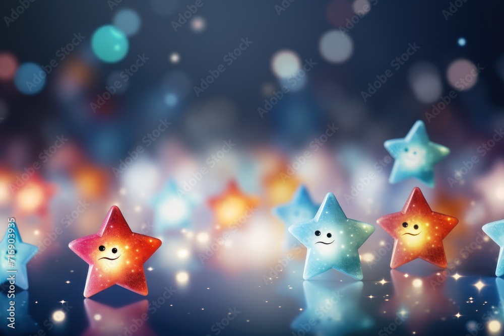  a group of stars that are standing in the air with a blurry background of stars in the night sky.