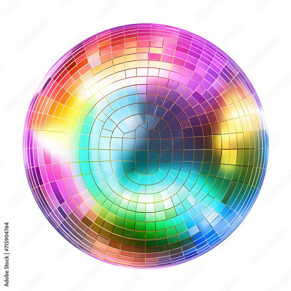 Obraz premium Shiny disco mirror ball reflect rainbow colors isolated