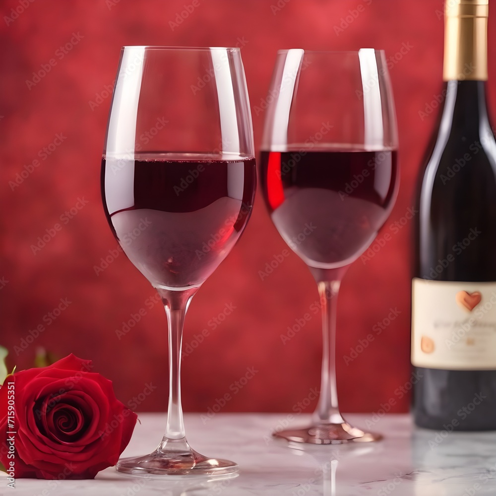 Two elegant wine glasses and rose heart background valentine's day holiday background Two elegant wine glasses and rose heart background valentine's day holiday background