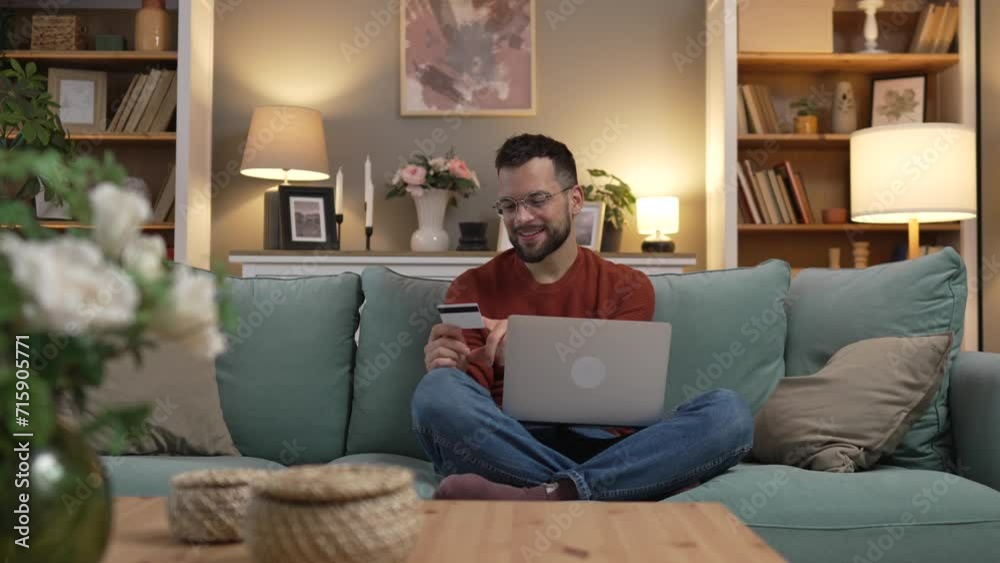 online shopping man hold credit or debit card make online purchase online shopping man hold credit or debit card make online purchase