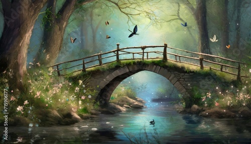 magical fairy tale bridge over the river 