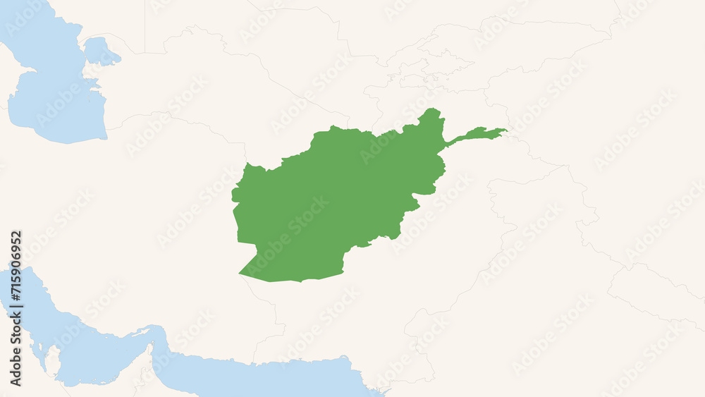 Green Afghanistan Territory On White and Blue World Map