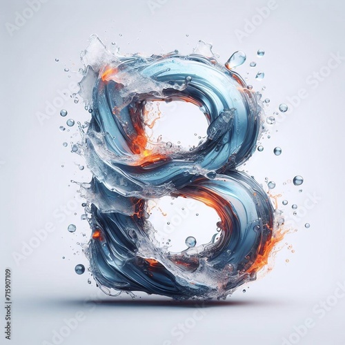 Water blends with fire letter B. AI generated illustration photo