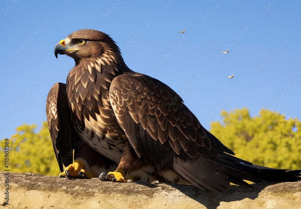 Fototapeta premium Golden eagle resting in the sun with open beak