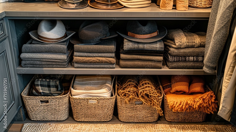Labeled bins and baskets for easy sorting and storage of accessories