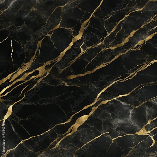  A close up of a black marble texture with a smooth and shiny surface and a gold pattern element 