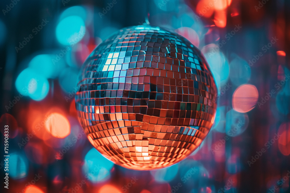 Fototapeta premium elegance of a minimalist disco ball centerpiece at a celebration, with subtle lighting highlighting its reflective surfaces, adding a touch of glamour to the event in a minimalisti
