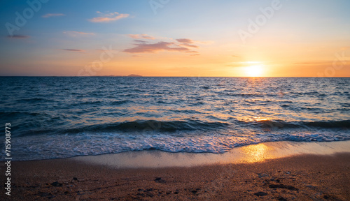Landscape horizon viewpoint panorama summer sea beach nobody wind wave cool holiday calm coastal sunset sky light orange golden evening day time look calm nature tropical beautiful ocean water travel © Singh
