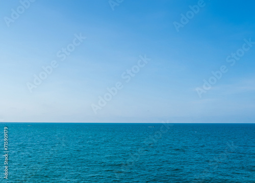 Panorama front viewpoint Leam Ya mountain landscape sea sky blue clear background no cloud day time look calm summer Nature tropical beautiful pacific ocean wave water nobody travel exotic horizon.