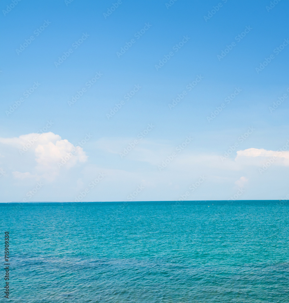 Panorama front viewpoint Leam Ya mountain landscape sea sky blue clear background no cloud day time look calm summer Nature tropical beautiful pacific ocean wave water nobody travel exotic horizon.