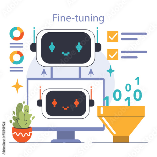 Prompt-engineers writing a command to a artificial neuron network. Artificial intelligence development. Character using AI to create a text or an image. Flat vector illustration