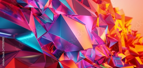 Polygons converging in a harmonious dance, facets adorned with vibrant hues