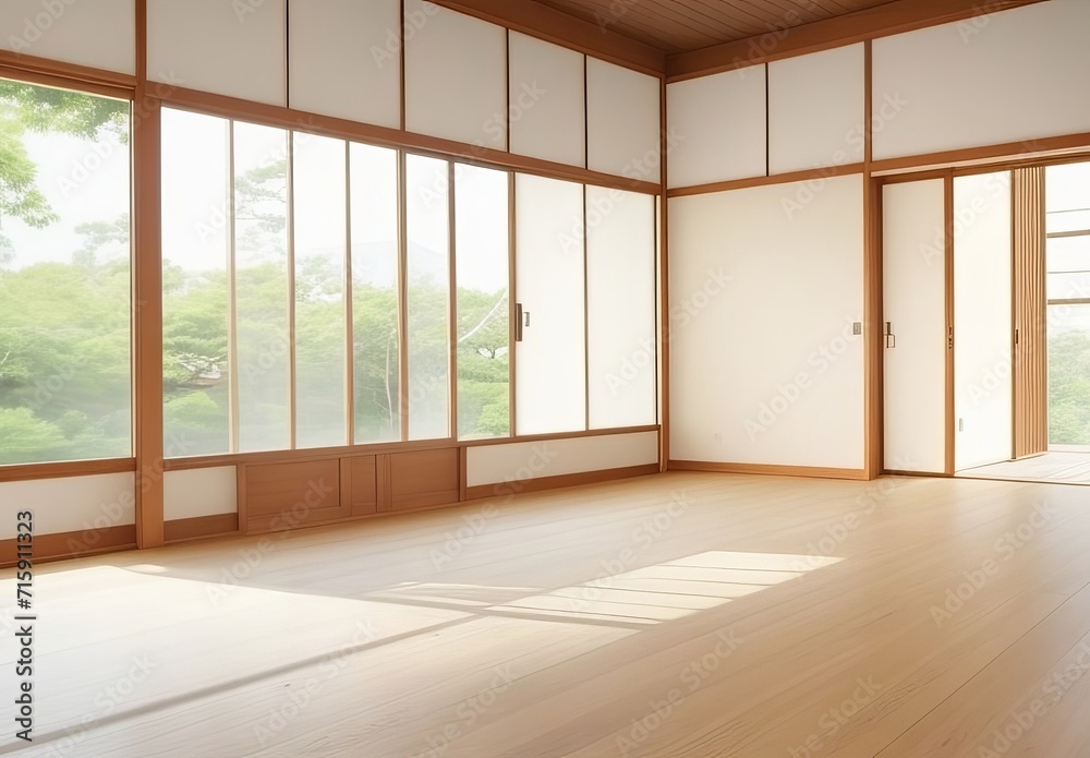 Japanese empty room wood on wooden floor japane Japanese empty room wood on wooden floor japane