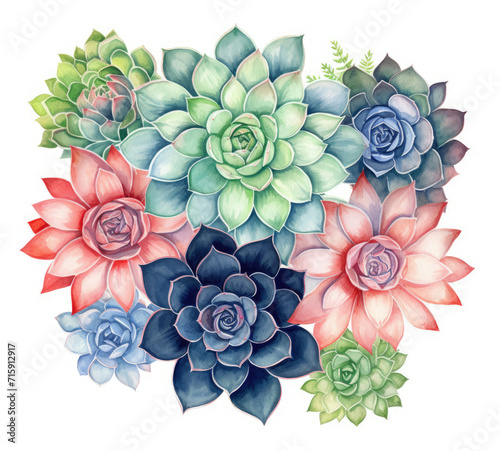 Painting of Succulents on White Background