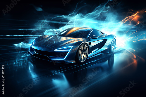 Futuristic high gloss car in motion in the style of electric fantasy © Zedx