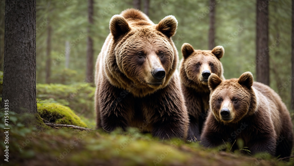 mother brown bear with her cubs in the jungle mother brown bear with her cubs in the jungle
