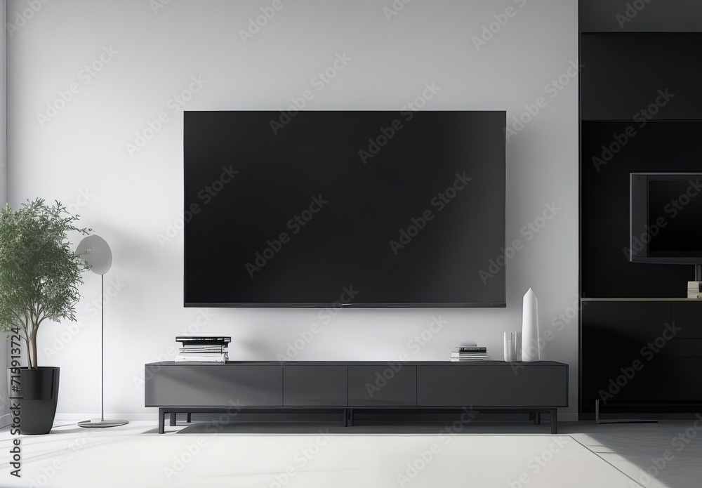 Realistic mockup of living room with big plasma Realistic mockup of living room with big plasma