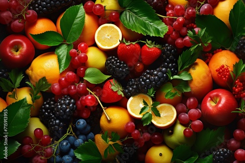 Different many fruits barries healthy food dessert summer background backdrop wallpaper © Muhammad