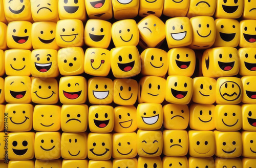 childrens cubes, international Smile Day, World compliment day, colorful cubes with different emotions, mood selection photo