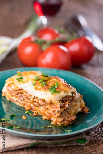 lasagna on a green plate