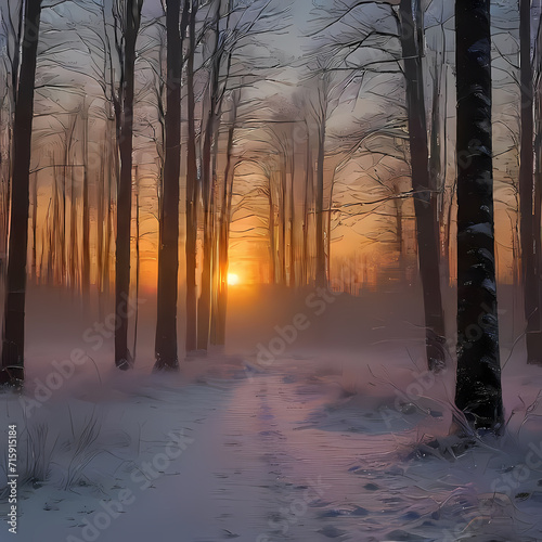 Sunrise in the Winter Forest