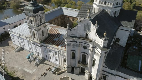 Aerial drone tilt  footage of Monastery of the Bare Carmelites in Berdychiv, historic city in Zhytomyr Oblast, Ukraine. photo
