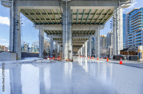 Photography Toronto Bentway ice skating recreational trail in winter
