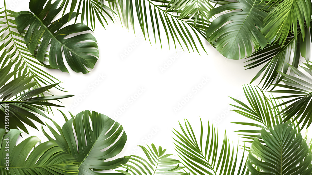 Tropical palm leaves on white background