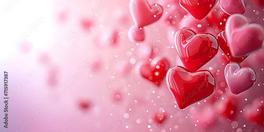 valentines day background with pink and red hearts