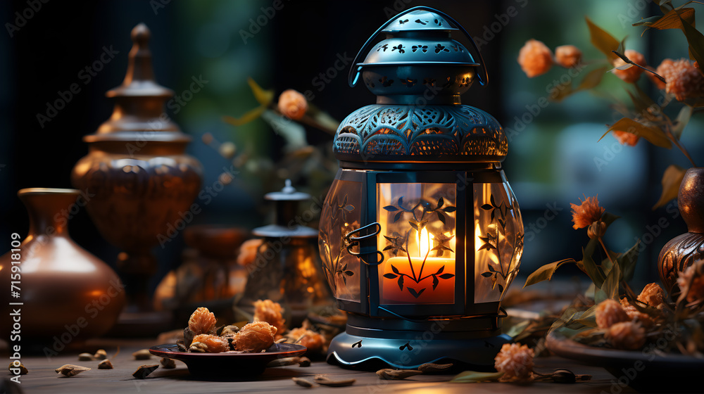 Ramadan Kareem religious background with ramadan lamp silhouette Ramadan Kareem religious background with ramadan lamp silhouette