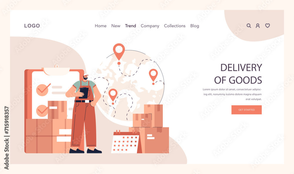 Delivery of goods web banner or landing page set. Warehousing, logistics and delivery of customer' order. Transportation and distribution service. Flat vector illustration Delivery of goods web banner or landing page set. Warehousing, logistics and delivery of customer' order. Transportation and distribution service. Flat vector illustration