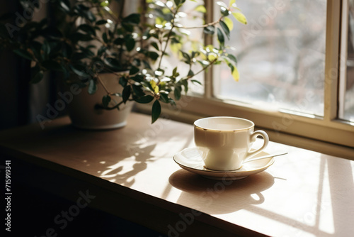Background breakfast tea morning window cup drink hot warm table mug
