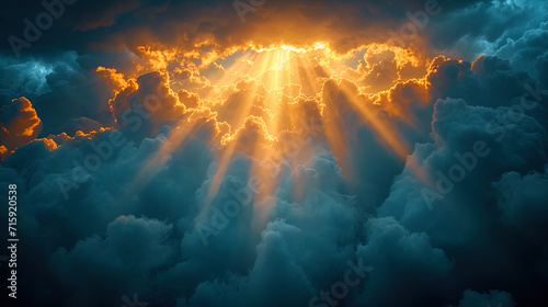 The background of heaven, where a bright ray of light breaks through the clouds, creating a visual