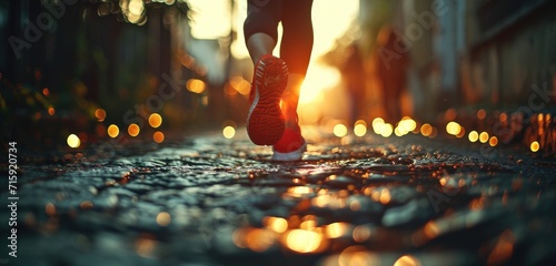 jog with sport shoes, in the style of bokeh panorama, chalky, lens flare, signe vilstrup photo