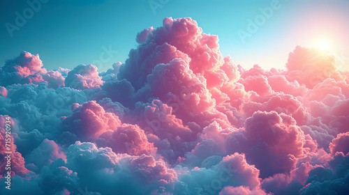 The heavenly background, where fluffy clouds like flakes of cotton wool create the impression of s