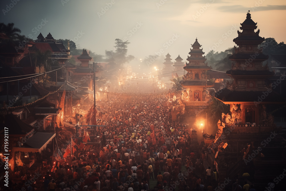 a huge crowd at the New Year's holiday in Indonesia, the Nyepi holiday - obrazy, fototapety, plakaty 