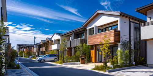 Panoramic view of modern townhouses in the suburbs photo