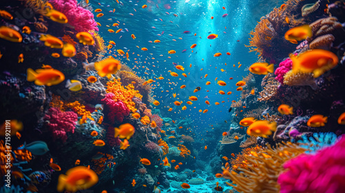The underwater world on the photophone, where colorful reefs and magnificent sea inhabitants creat