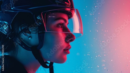 Woman sports player in a helmet
