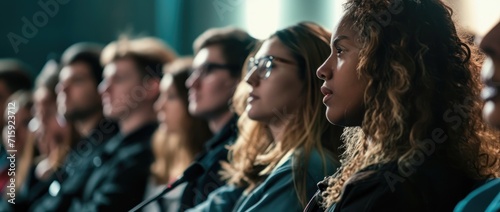 An audience listening to the presenter, panorama