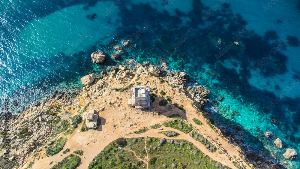 Aerial view near Radisson Blu Resort over Golden Bay in Mellieħa, Malta Aerial view near Radisson Blu Resort over Golden Bay in Mellieħa, Malta