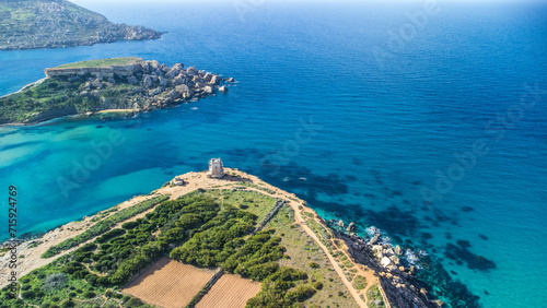 Aerial view near Radisson Blu Resort over Golden Bay in Mellieħa, Malta © Viktor