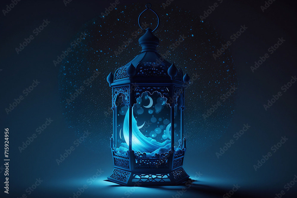 holographic ramadan kareem lantern crescent moon 