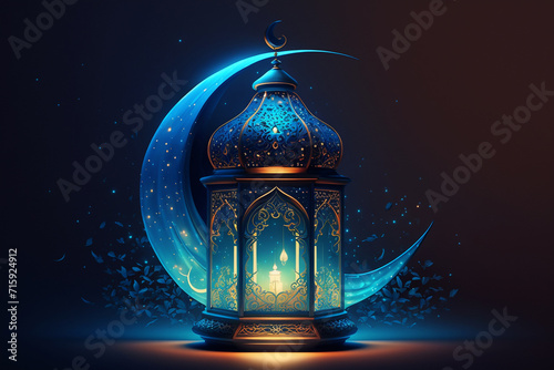 holographic ramadan kareem lantern crescent moon  photo