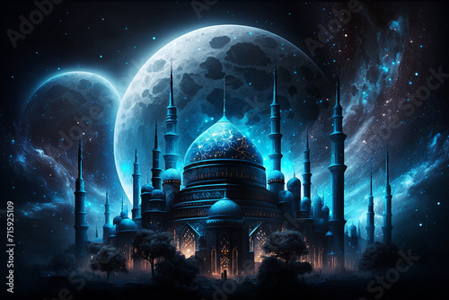 Leinwand Poster islamic mosque ramadan kareem blue atmosphere