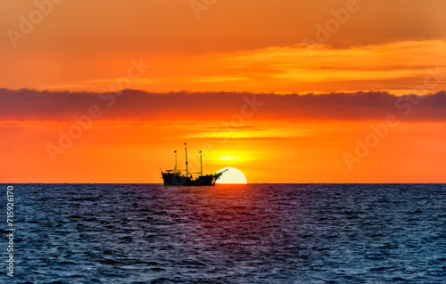 Pirate Ship Sunset Sailboat Silhouette Surreal Fantasy Sailing Ocean Journey