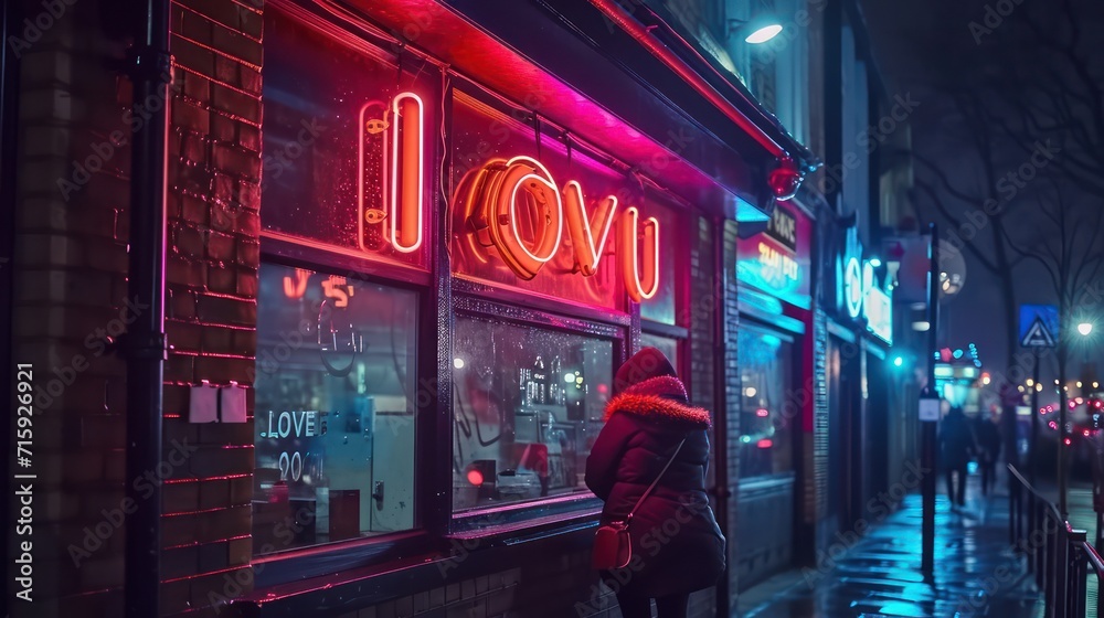 Neon sign and person